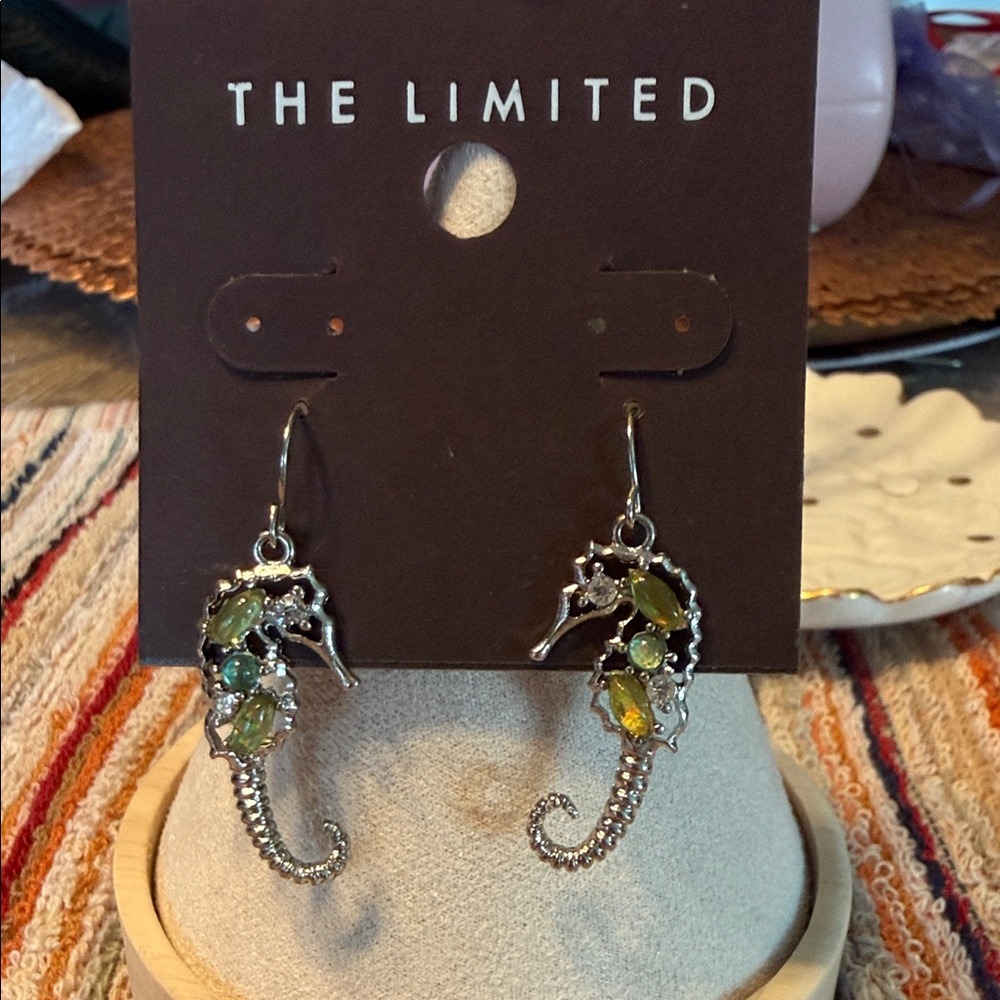 The Limited Silver Seahorse Earrings with Green and Yellow Accents